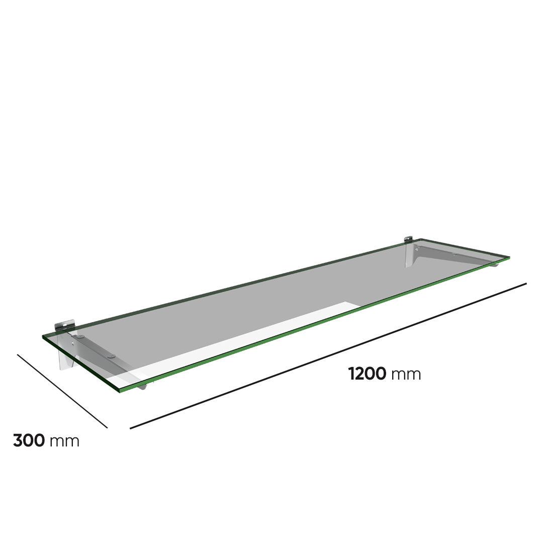 Slatwall Glass Shelf with Brackets (1200x300) — view 2