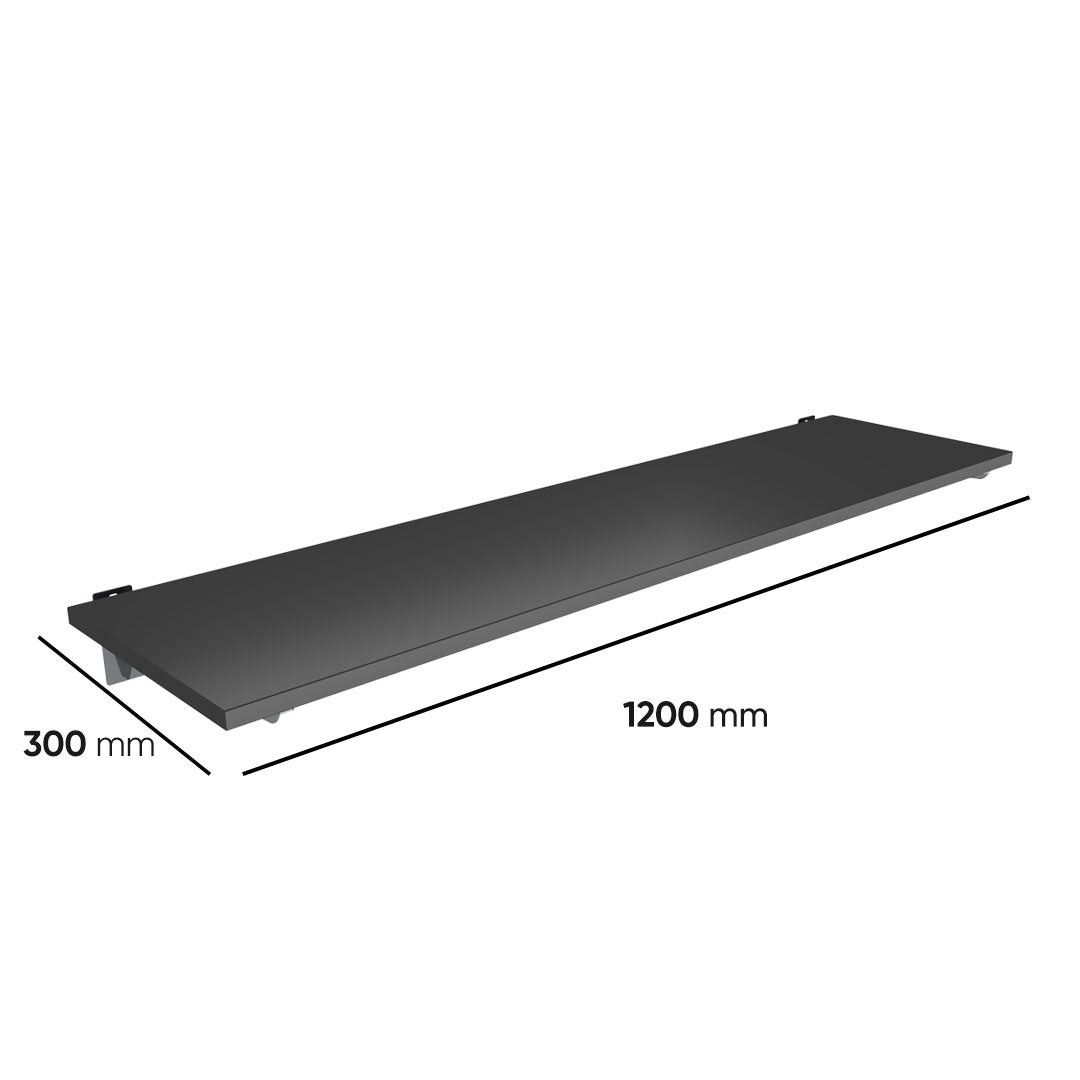 Slatwall Black Wood Shelf with Brackets (1200x300) — view 2