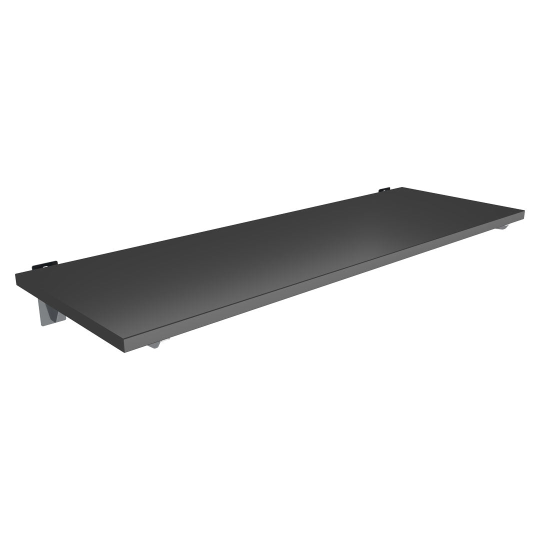 Slatwall Black Wood Shelf with Brackets (900x300) — view 1