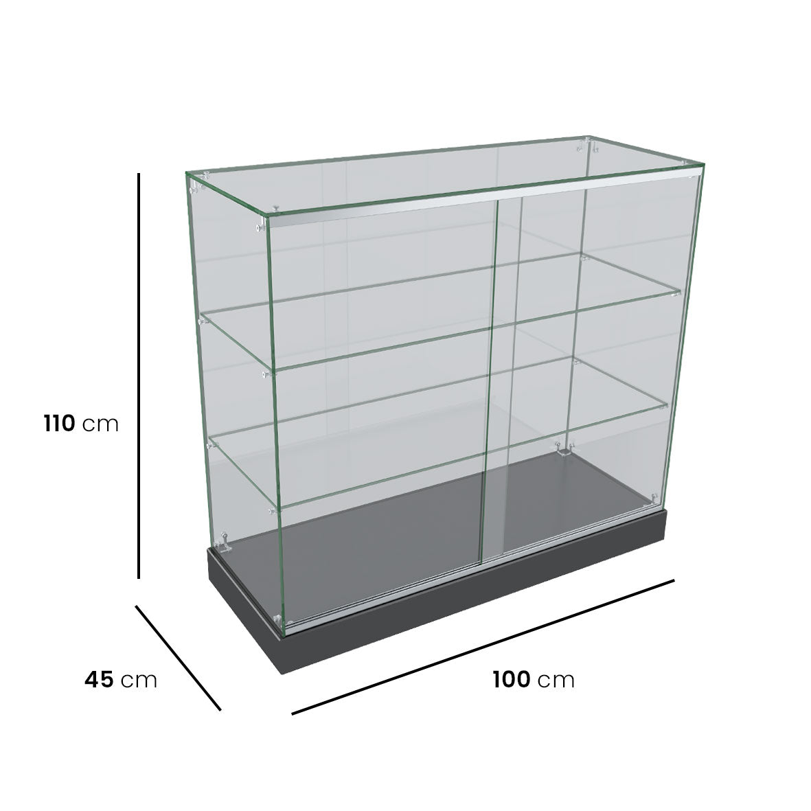 glass display cabinet 100 black dimension