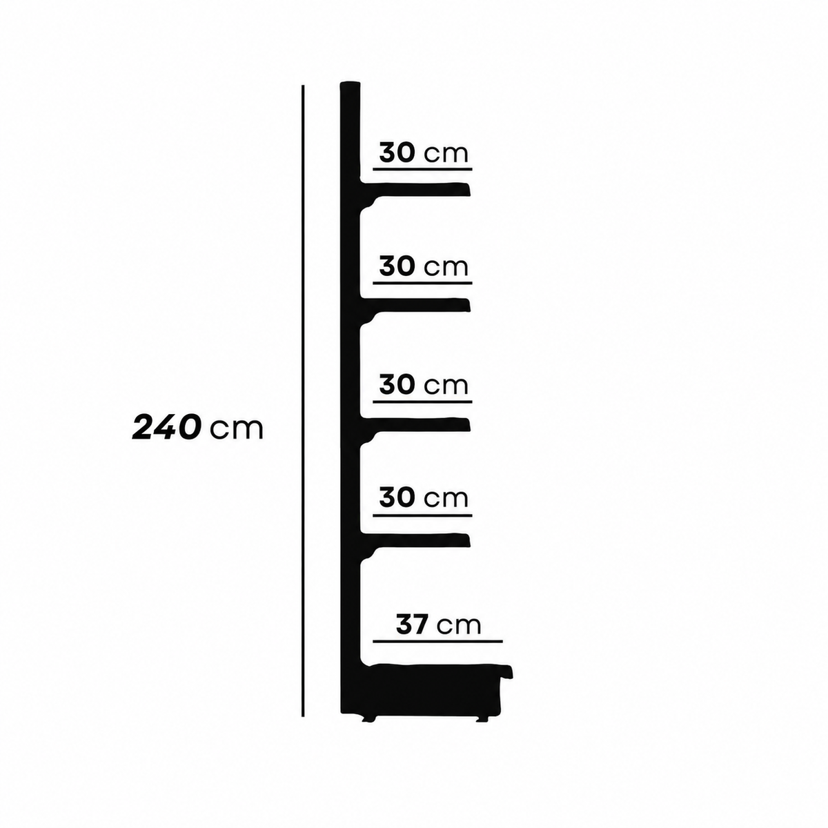 2.4m Wall Shelving Unit – 370mm Base & 300mm Upper Shelves - view 5