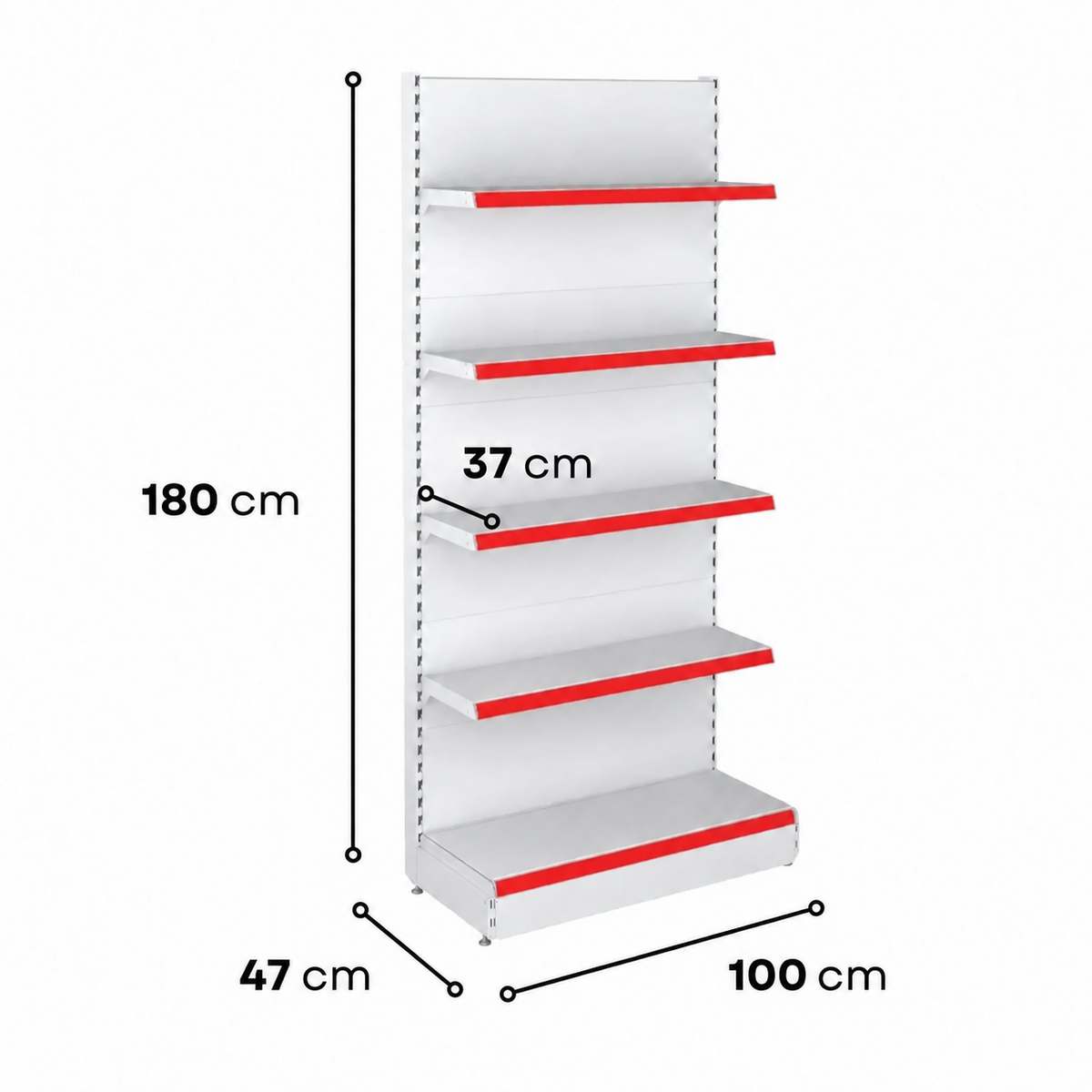 1.8m Wall Shelving Unit – 470mm Base & 370mm Upper Shelves - view 4