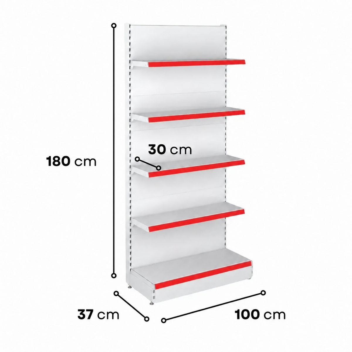 1.8m Wall Shelving Unit – 370mm Base & 300mm Upper Shelves - view 4