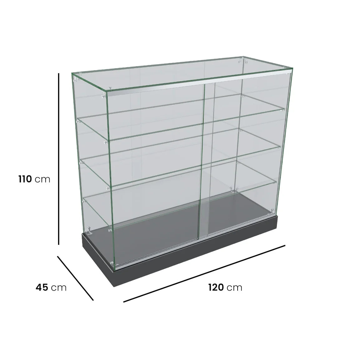 Glass Display Counter – Black, 1200 mm wide, 1100 mm high, 450 mm deep