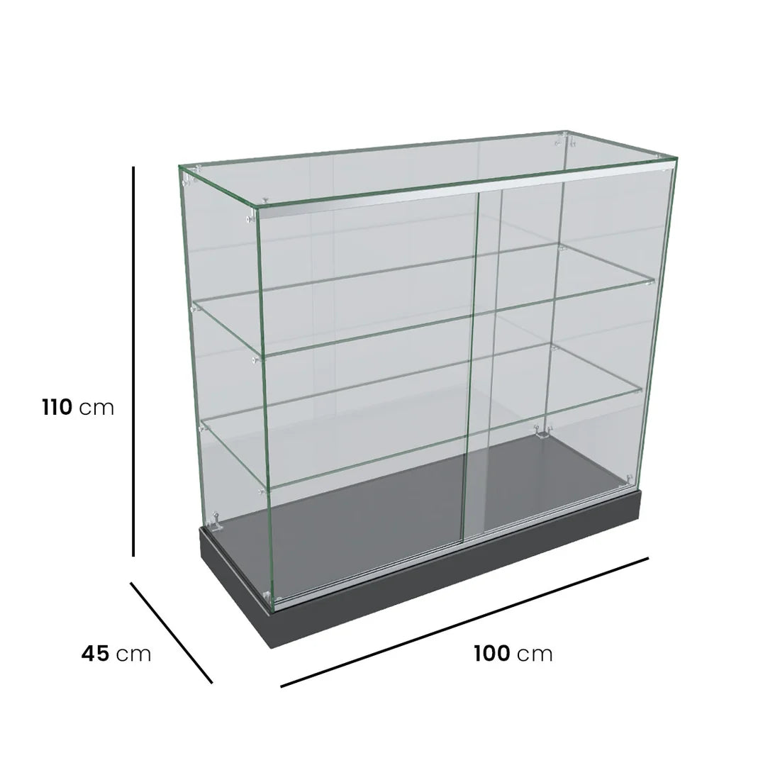Glass Display Counter – Black, 1000 mm wide, 1100 mm high, 450 mm deep