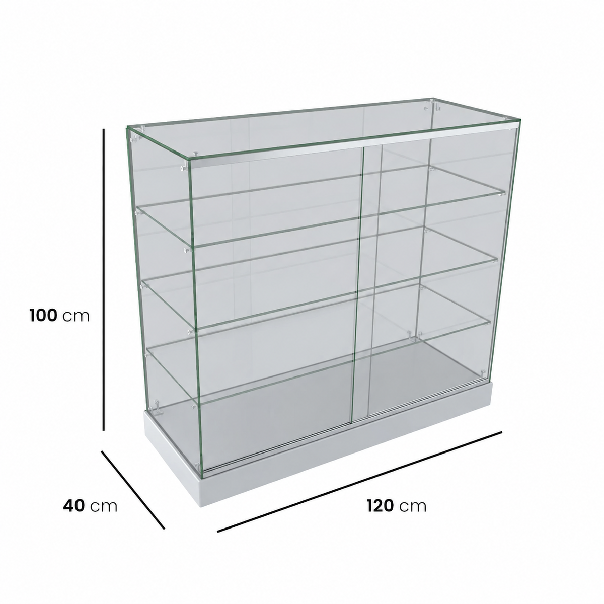 Glass Display Counter – White, 1200 mm wide, 1000 mm high, 400 mm deep