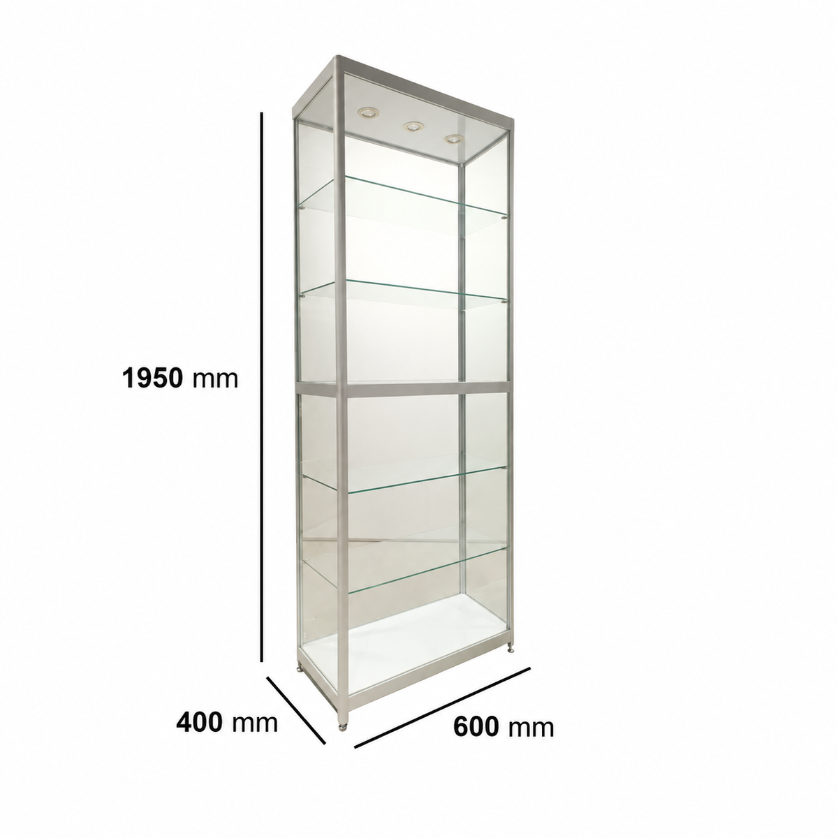 Glass Tower Display Cabinet – White, 600 mm wide