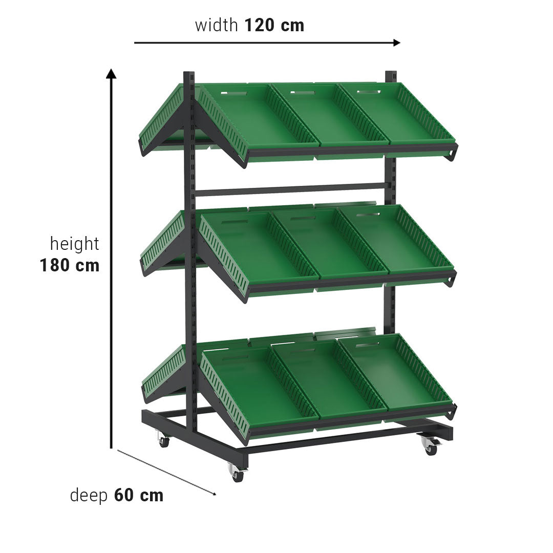 Double Sided Mobile Fruit and Vegetable Display Only Unit (3 Shelves) — view 2