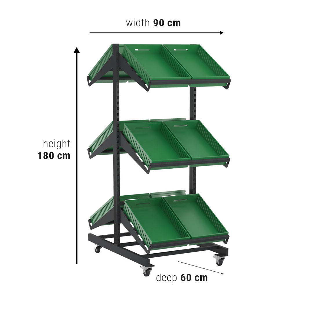 Double Sided Mobile Fruit and Vegetable Display Unit – 1800X600X900 (3 Shelves) — view 2