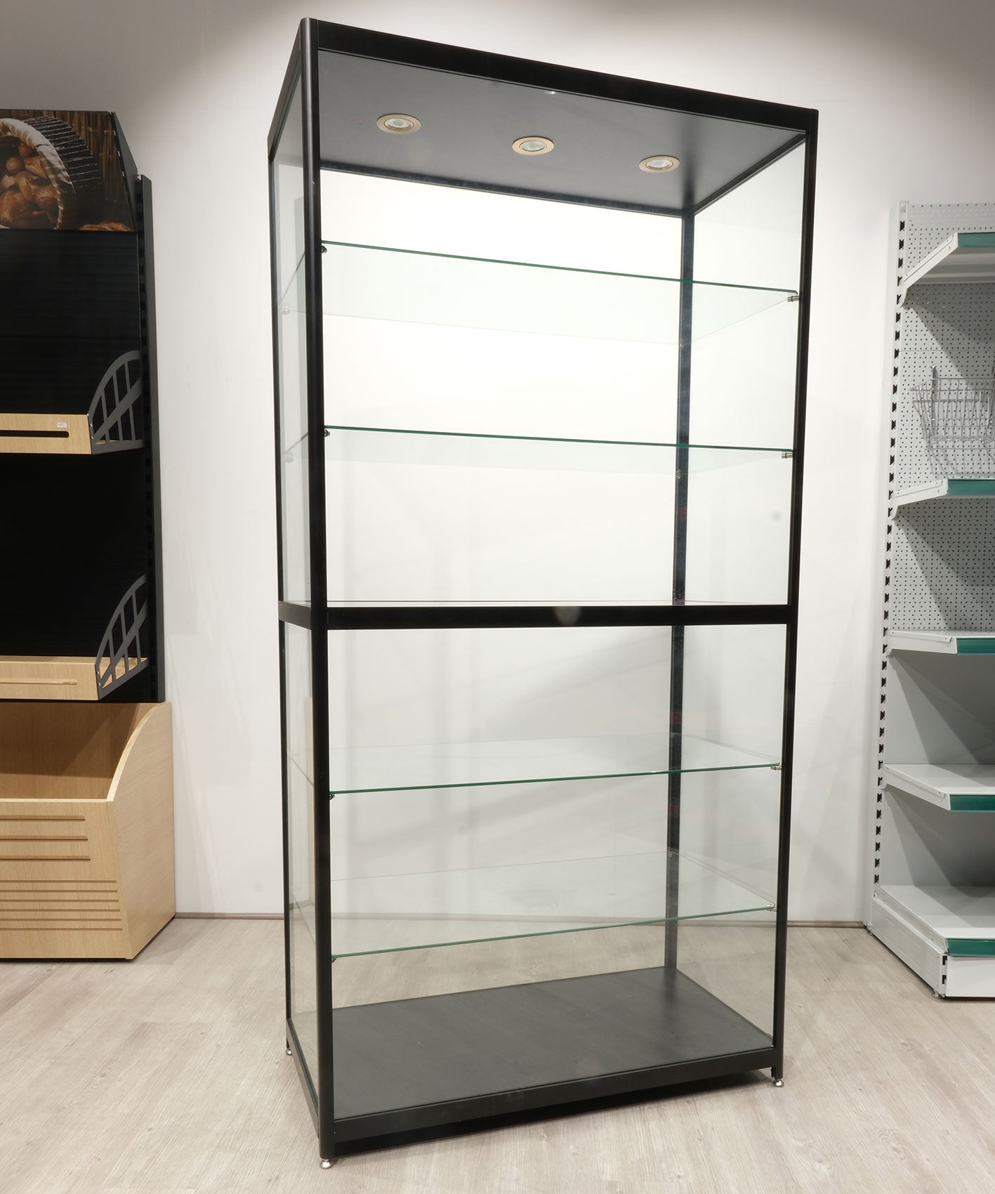 Glass Tower Showcase Display Cabinet - Black