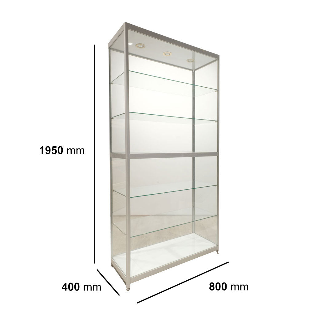 Glass Tower Showcase Display Cabinet Silver