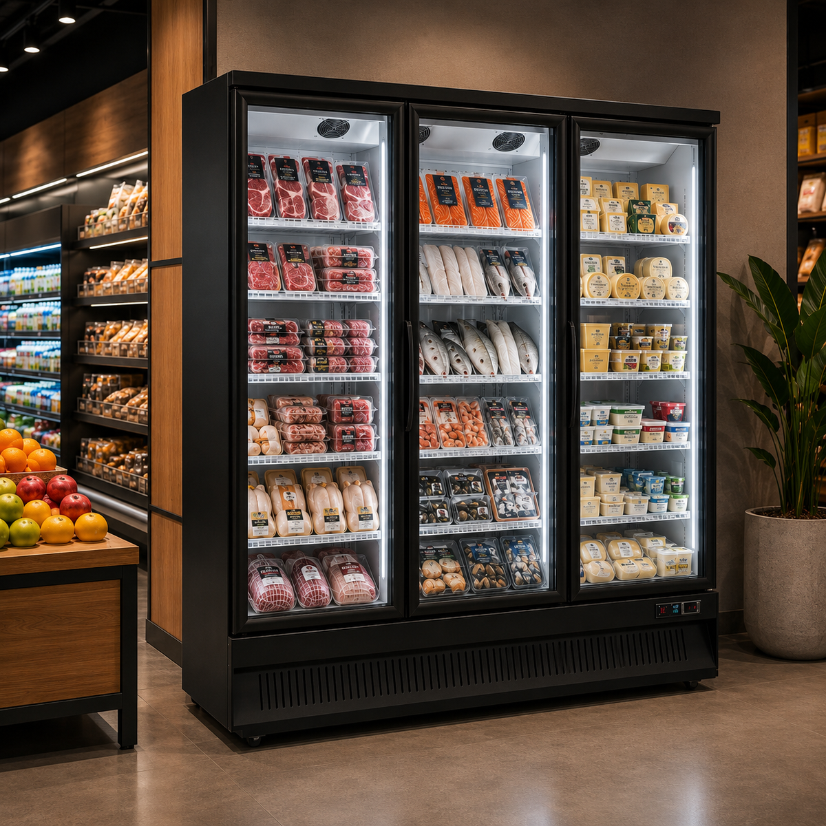 Frigola SD 1470F 2190L Triple Door Commercial Display Cooler with Canopy — view 2