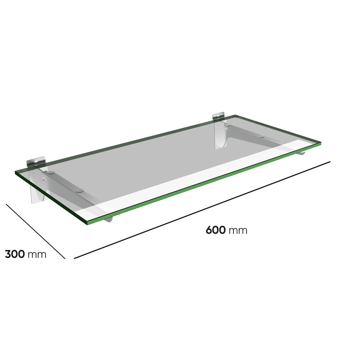 Slatwall Glass Shelf with Brackets (600x300) — view 2