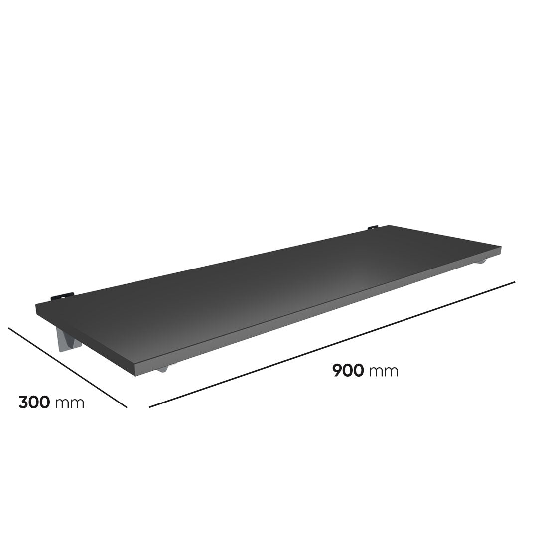 Slatwall Black Wood Shelf with Brackets (900x300) — view 2