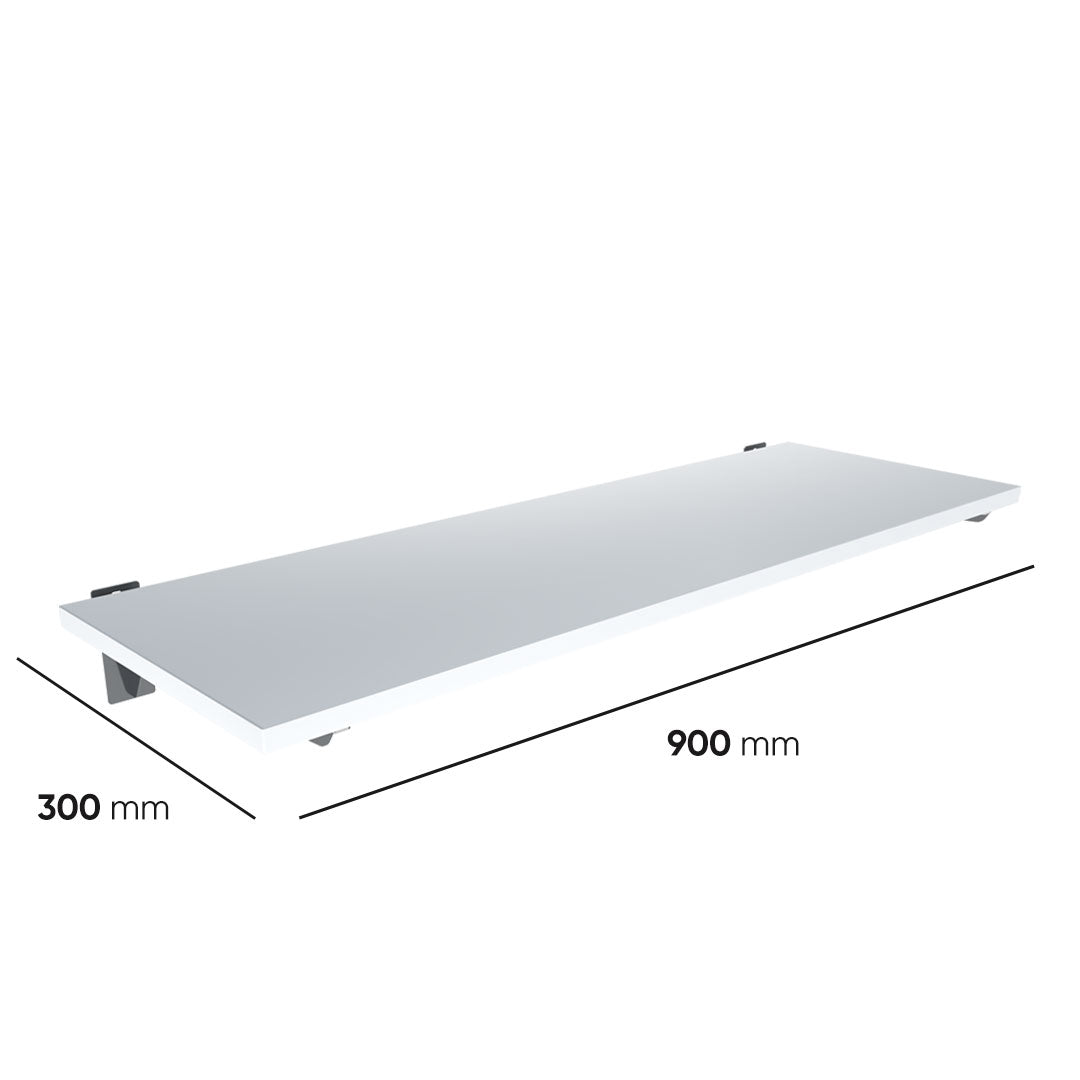 Slatwall White Wood Shelf with Brackets (900x300) — view 2