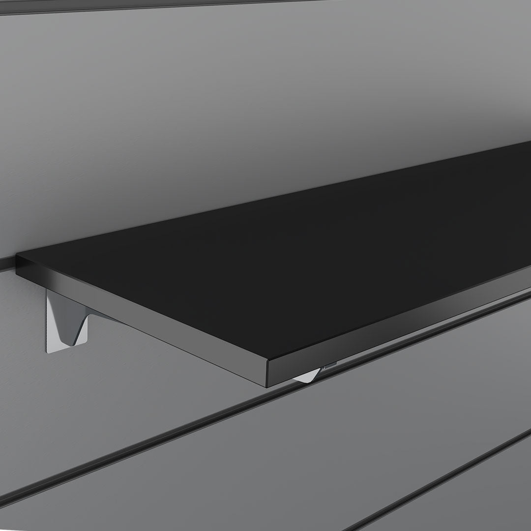 Slatwall Black Wood Shelf with Brackets (1200x300) — view 3