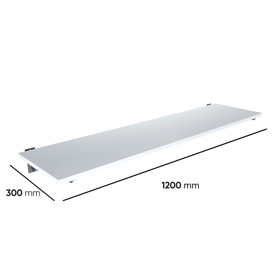 Slatwall White Wood Shelf with Brackets (1200x300) — view 2