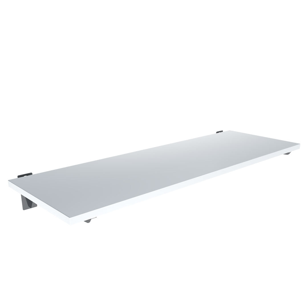 Slatwall White Wood Shelf with Brackets (900x300) — view 1