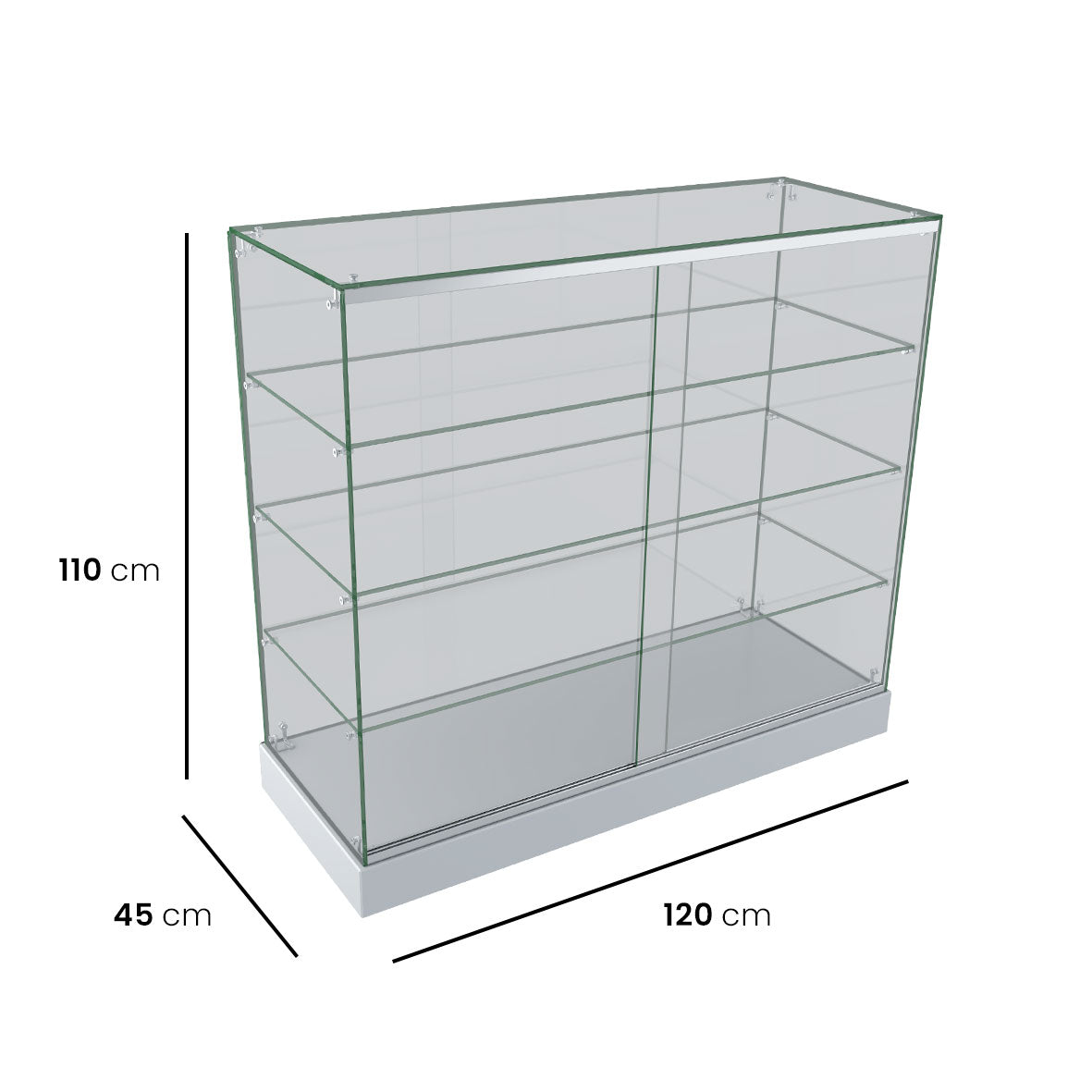 glass display cabinet 120 white dimension
