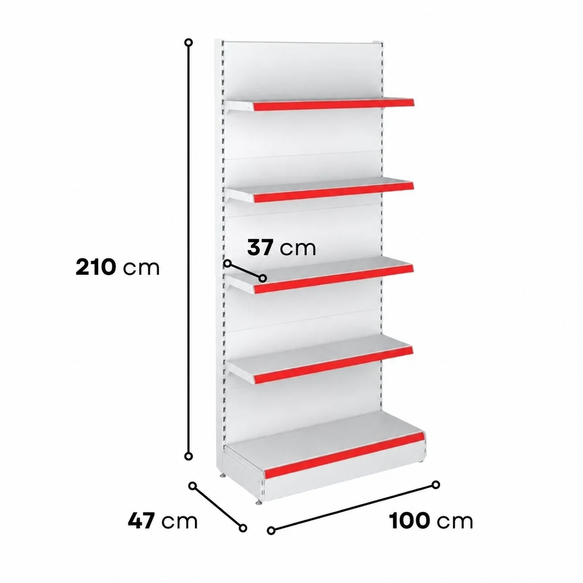 2.1m Wall Shelving Unit – 470mm Base & 370mm Upper Shelves - view 4