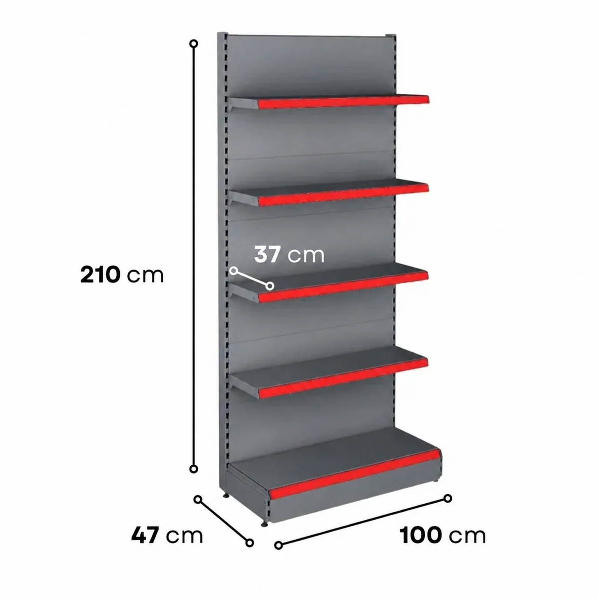 2.1m Wall Shelving Unit – 470mm Base & 370mm Upper Shelves - view 2