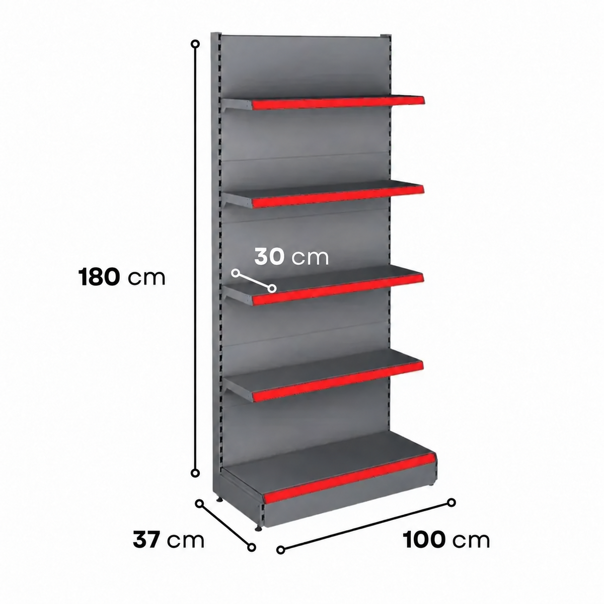 1.8m Wall Shelving Unit – 370mm Base & 300mm Upper Shelves - view 3