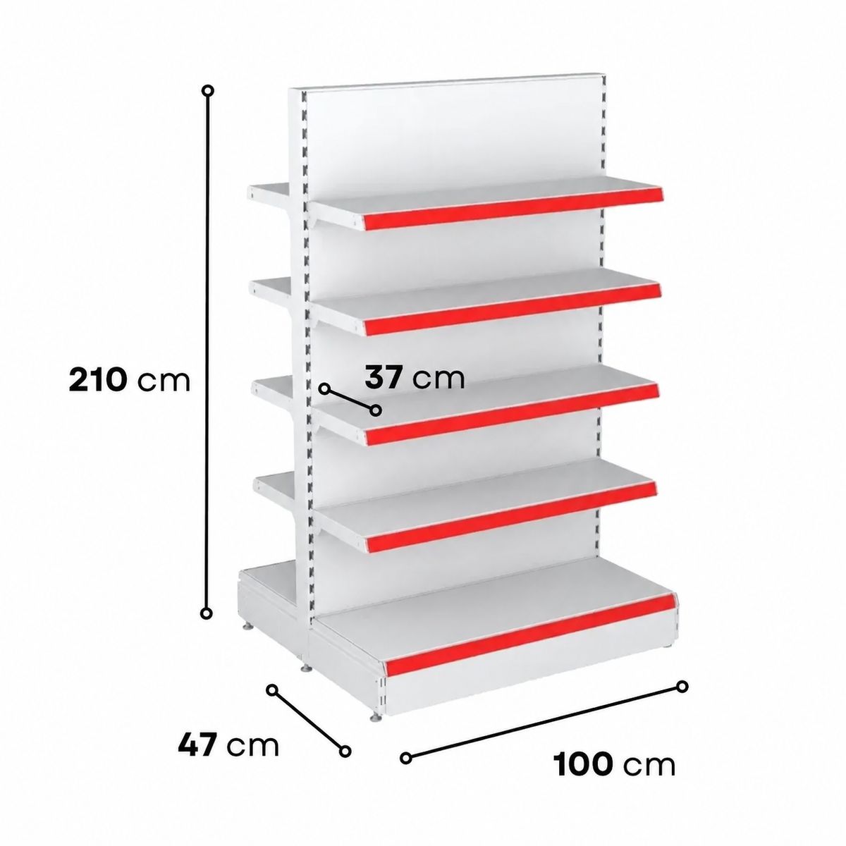 2.1m Double-Sided Gondola Shelving – 470mm Base & 370mm Upper Shelves - view 4