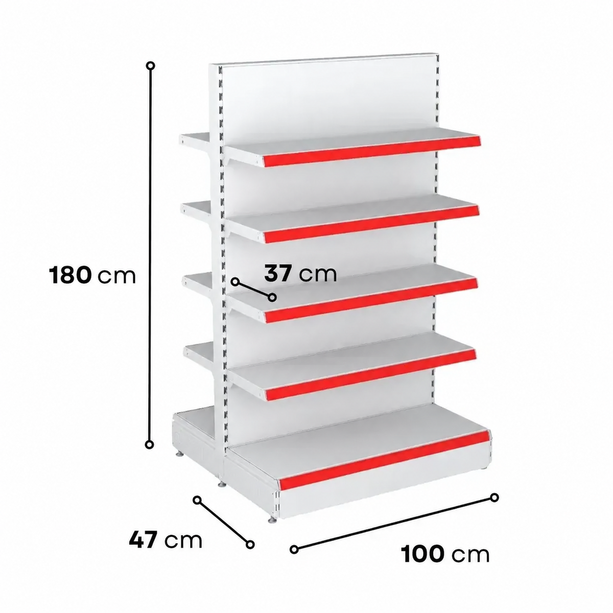 1.8m Double-Sided Gondola Shelving – 470mm Base & 370mm Upper Shelves - view 3