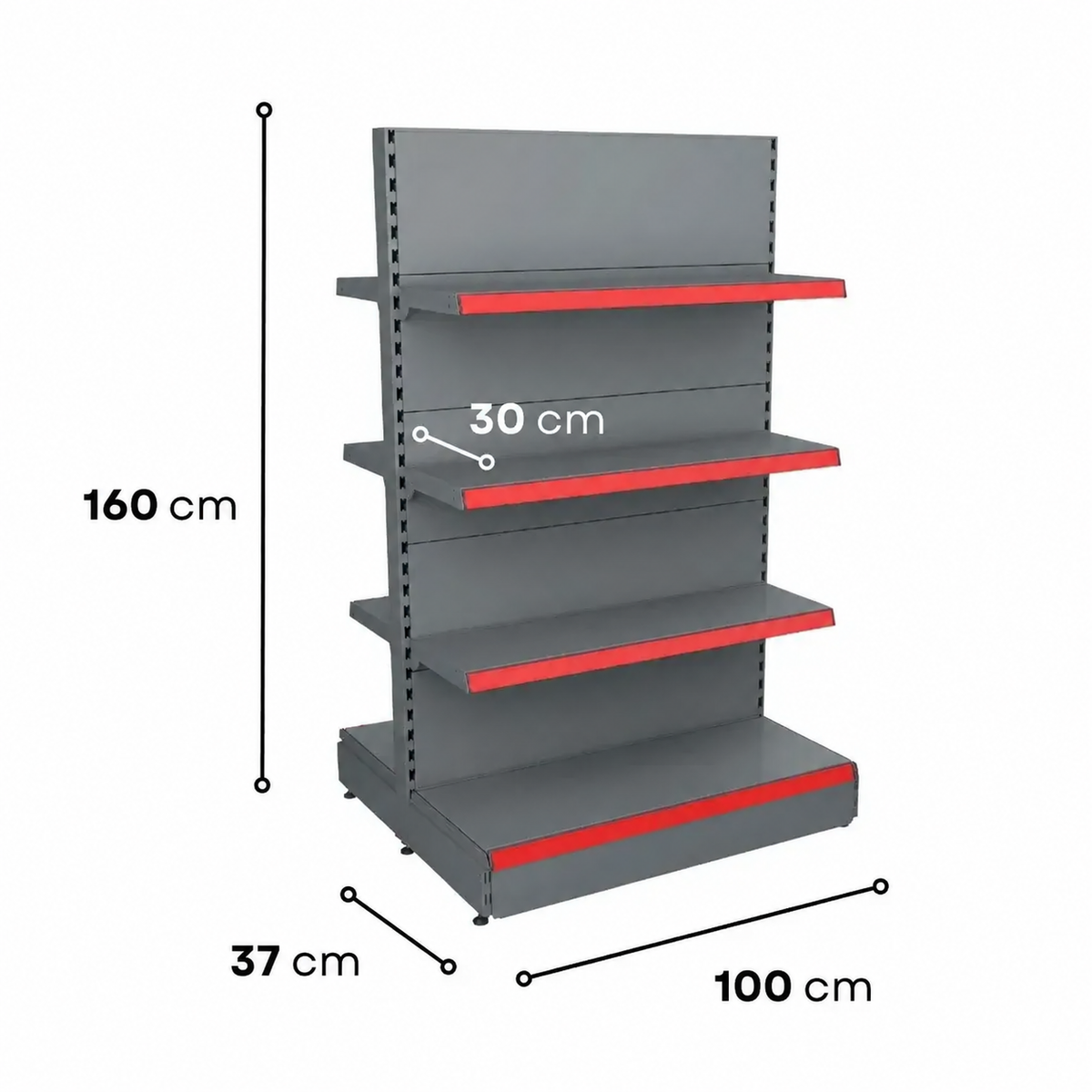 1.6m Double-Sided Gondola Shelving – 370mm Base & 300mm Upper Shelves - view 3