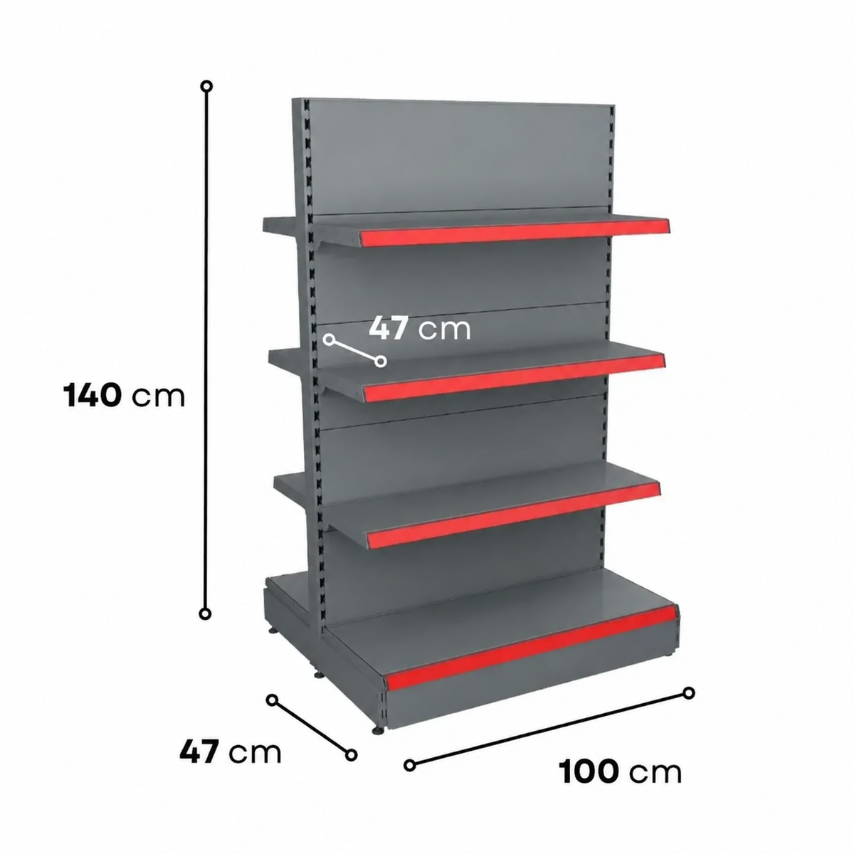1.4m Double-Sided Gondola Shelving – 470mm Base & 470mm Upper Shelves - view 2