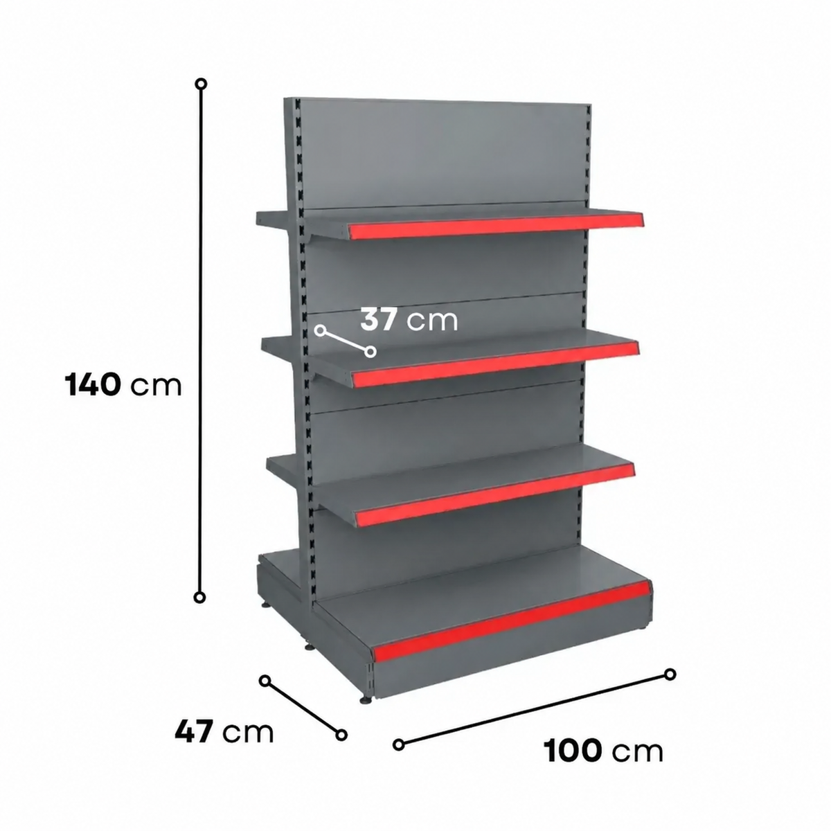 1.4m Double-Sided Gondola Shelving – 470mm Base & 370mm Upper Shelves - view 3