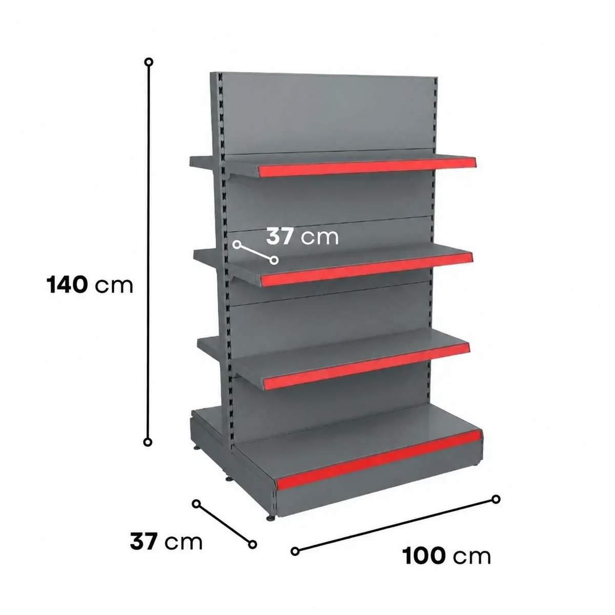1.4m Double-Sided Gondola Shelving – 370mm Base & 370mm Upper Shelves - view 8