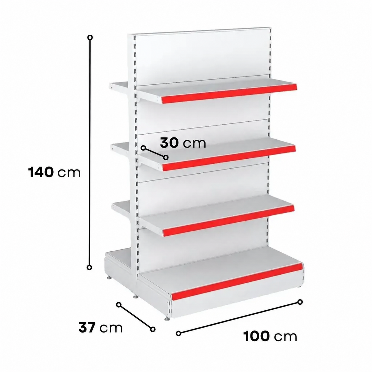 1.4m Double-Sided Gondola Shelving – 370mm Base & 300mm Upper Shelves - view 3