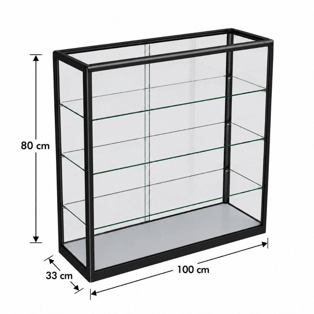 Countertop Glass Display Cabinet – Black, 1000 mm wide, 800 mm high, 330 mm deep