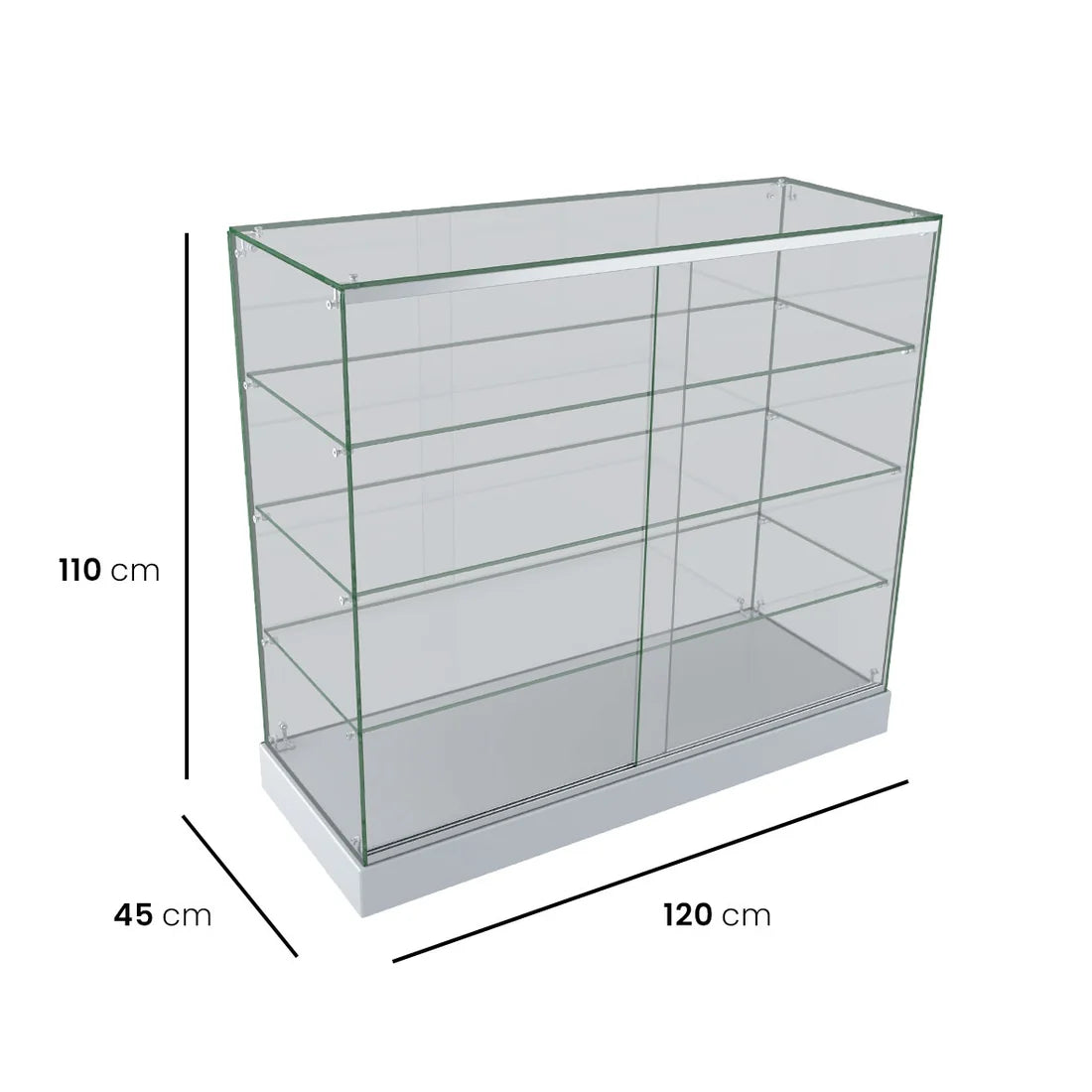 Glass Display Counter – White, 1200 mm wide, 1100 mm high, 450 mm deep
