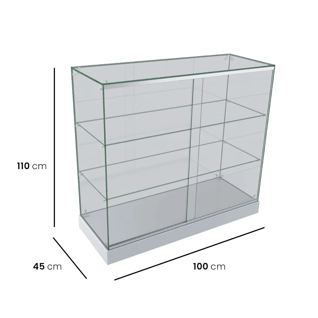 Glass Display Counter – White, 1000 mm wide, 1100 mm high, 450 mm deep