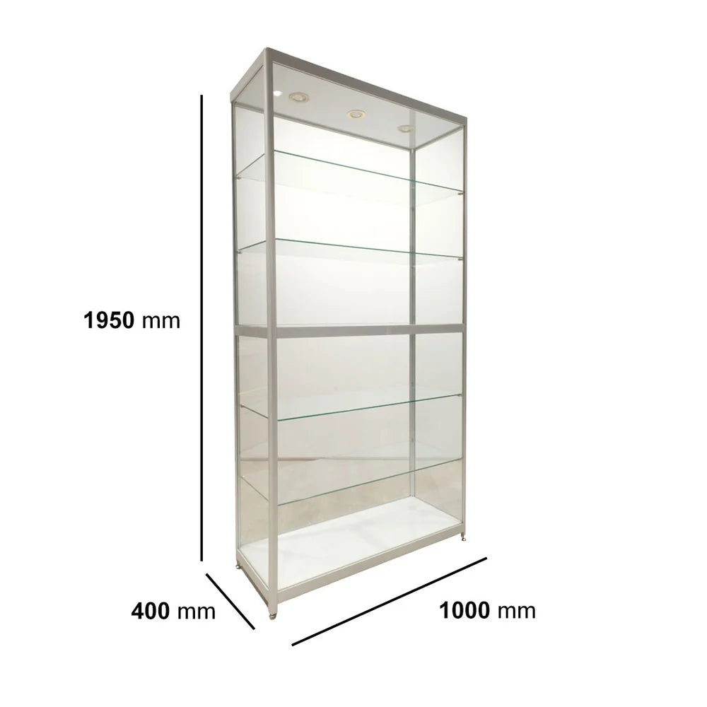 Glass Tower Display Cabinet – White, 1000 mm wide