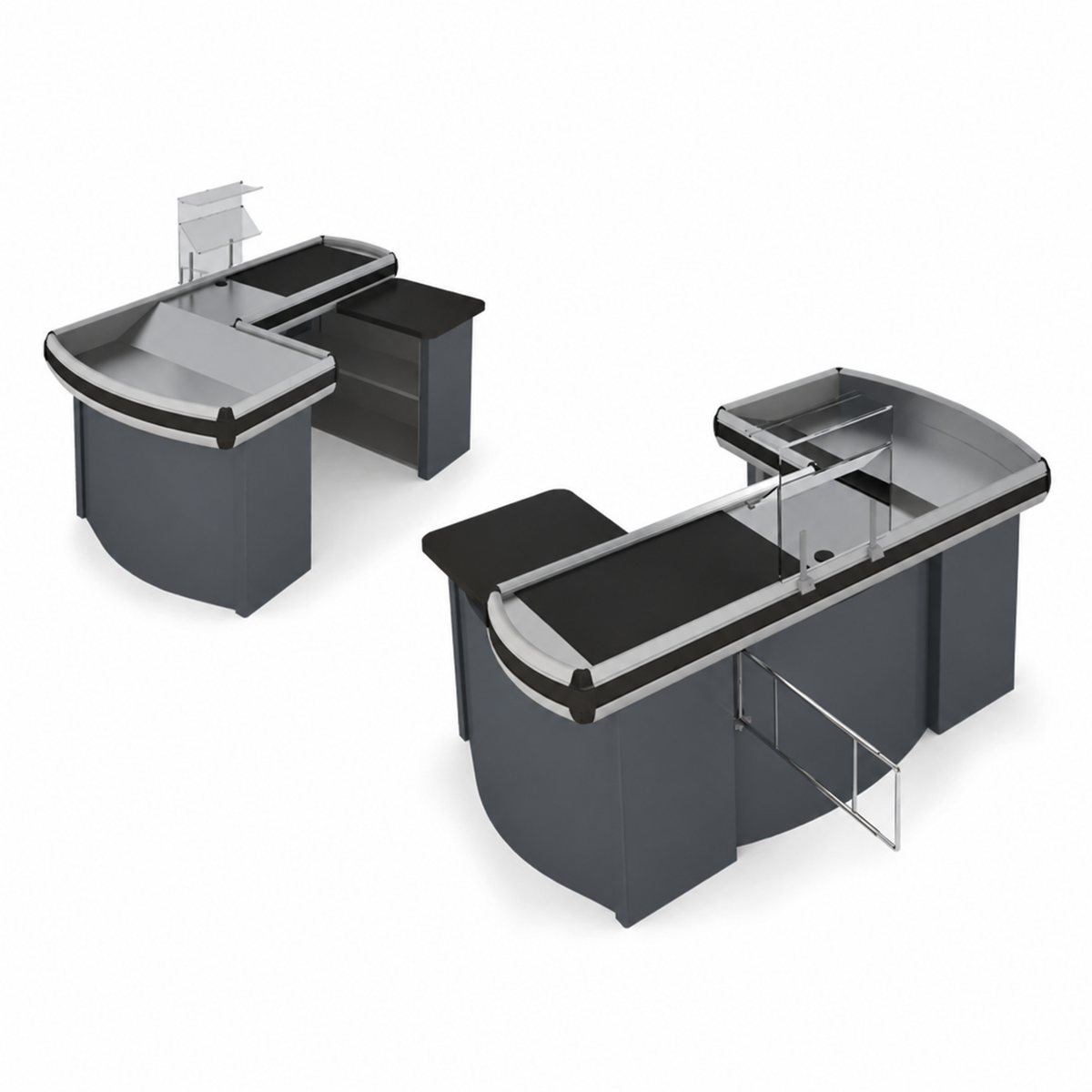 Checkout counter with conveyor belt, right-hand