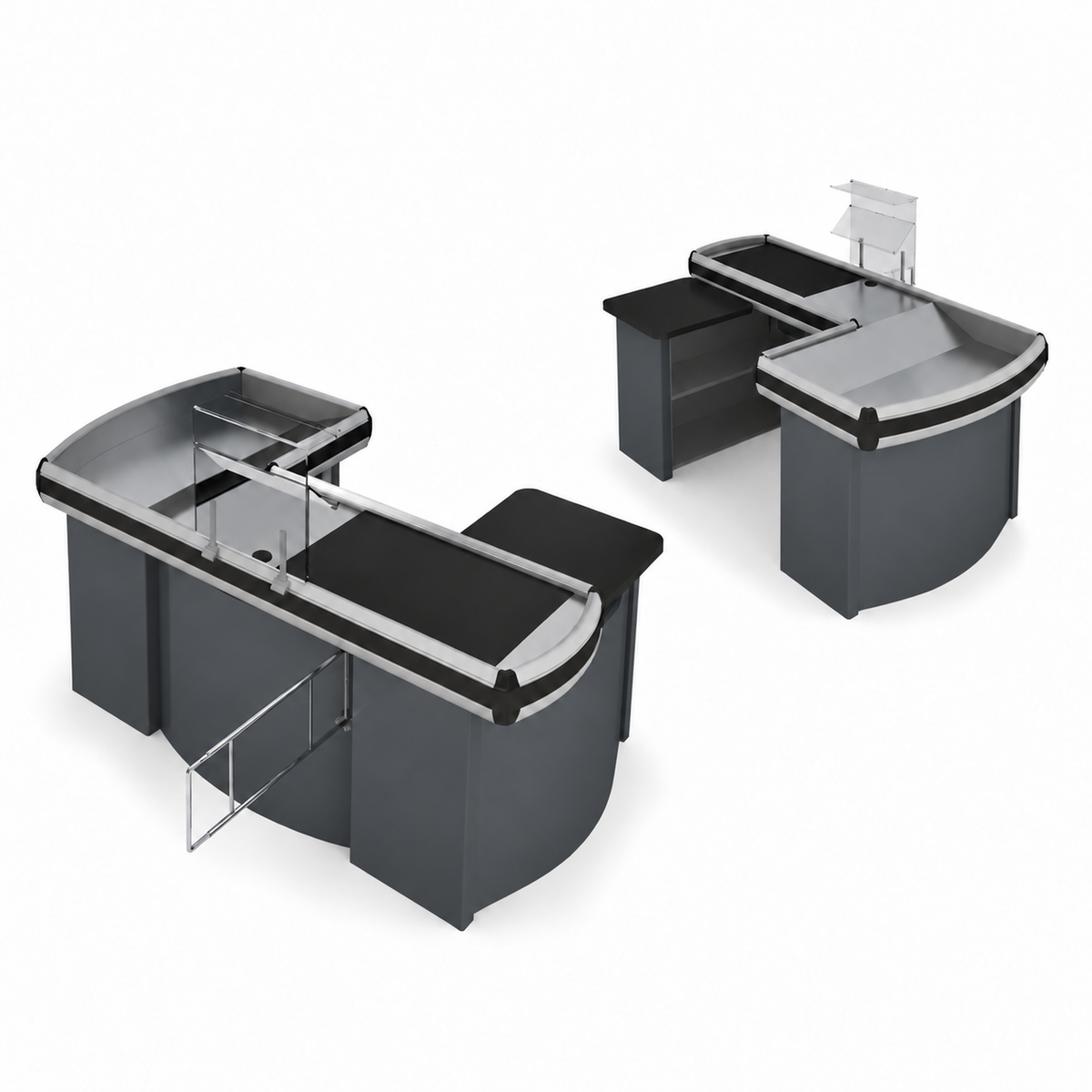 Checkout counter with conveyor belt, left-hand